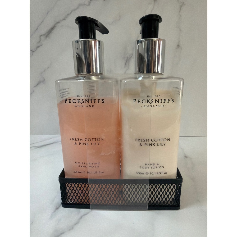 Pecksniff's England Fresh Cotton & Pink Lily Hand Wash and Lotion Set 10.1oz 2pk